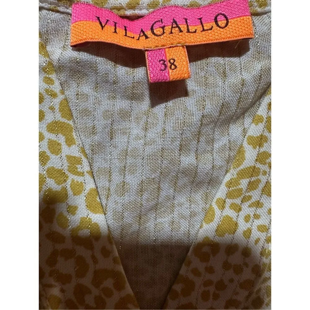 Vilagallo golden yellow cheetah print tiered peasant dress womens sz M - Image 3