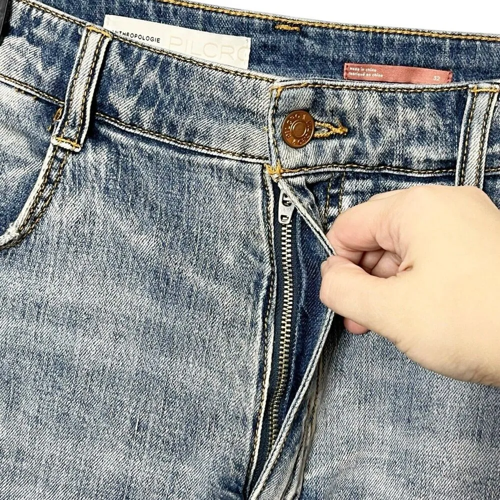 Anthropologie Pilcro Cutout Shorts Distressed Blue High Rise Denim Women Size 32 - Image 5