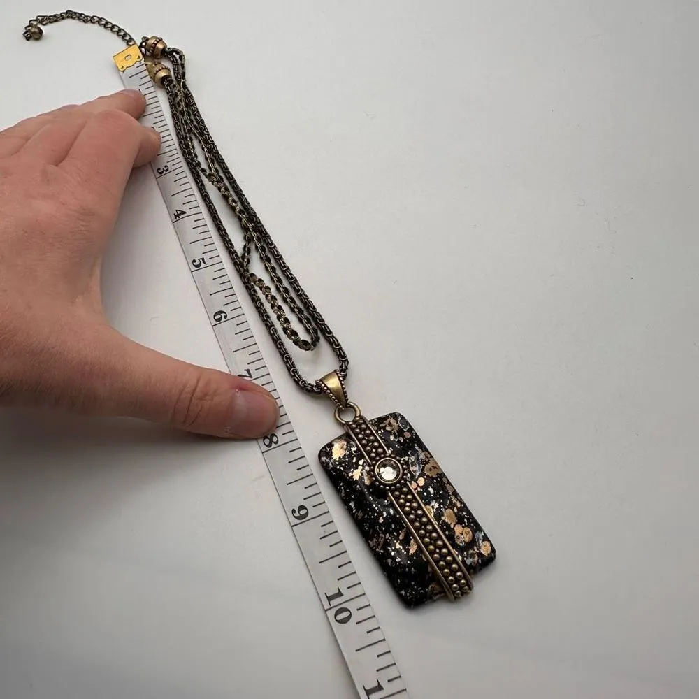 Chico’s multi-strand‎ gold & black marbled pendant statement necklace layered - Image 7