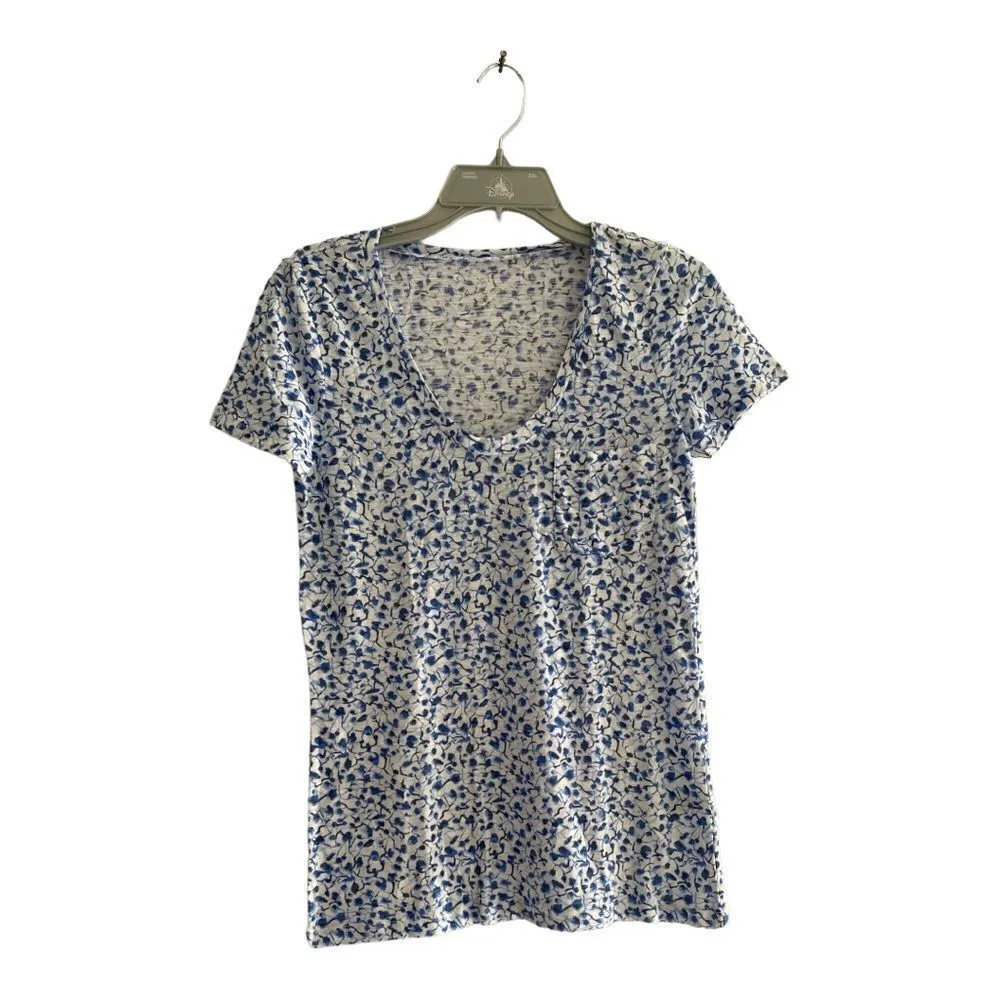 NWT Caslon white and blue pebble print short sleeve neck top XS 60% cotton - Image 2