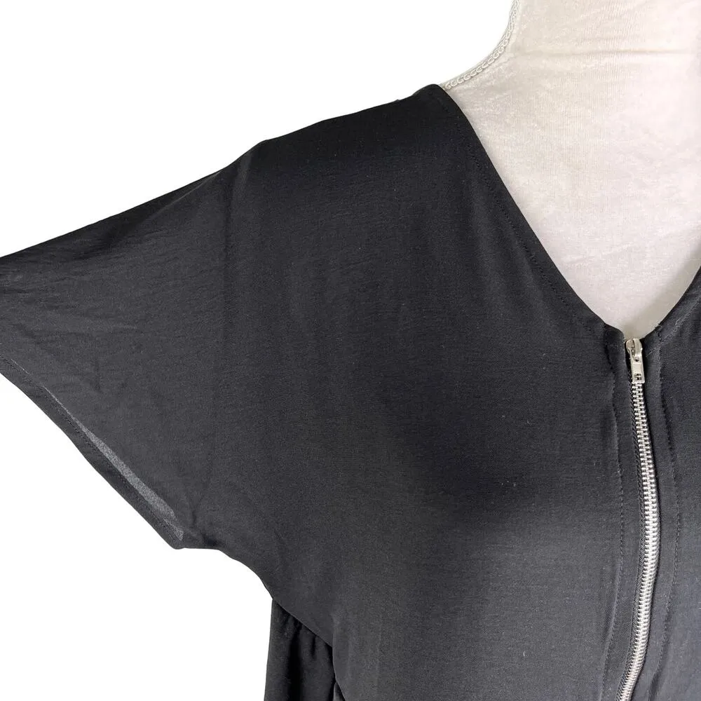 Polagram Jumpsuit Black Medium Short Sleeve Front Zipper V-Neck Tie - Image 6