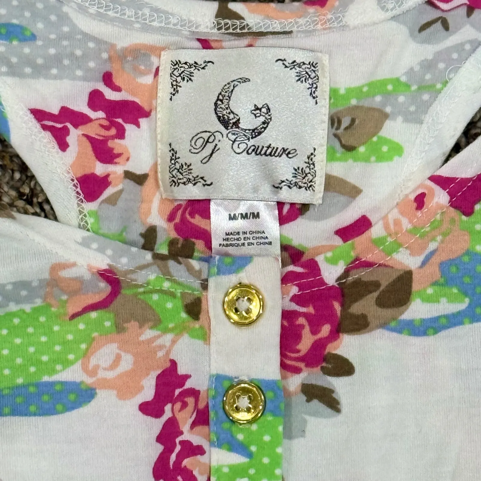 PJ Couture Romper Women M Floral Rose Print Sleeveless Button Front Pajamas NEW White Size M - Image 3