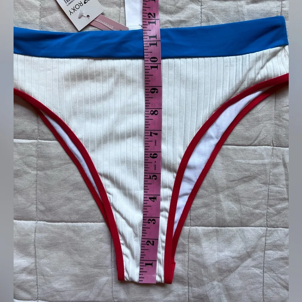 NWT Roxy Red White & Blue High Waist Moderate Coverage Bikini Bottoms - Small - Image 4