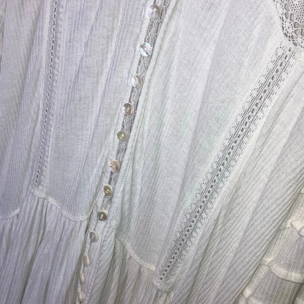 Free people set to stun white lace long sleeve tunic linen blend embroidery over - Image 8