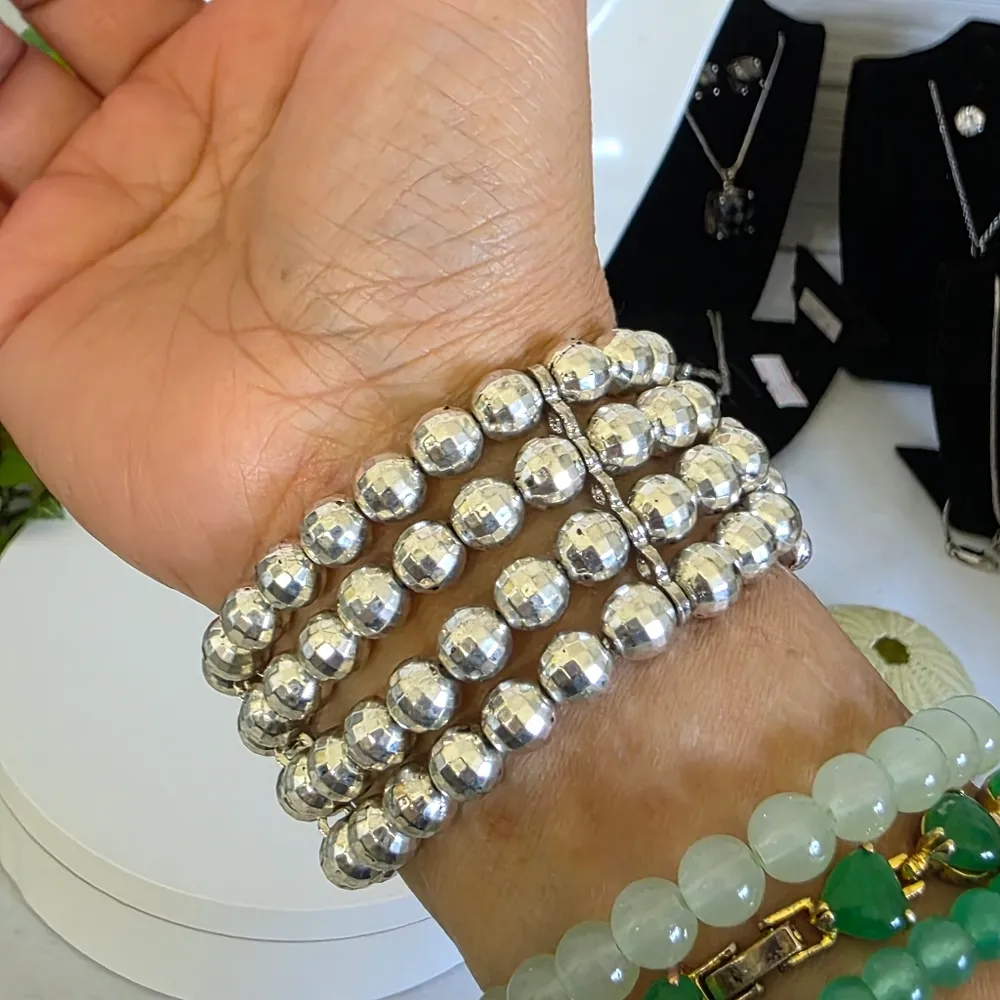 Statement Silver Stretch Bracelet with Crown and Rhinestones - Image 8