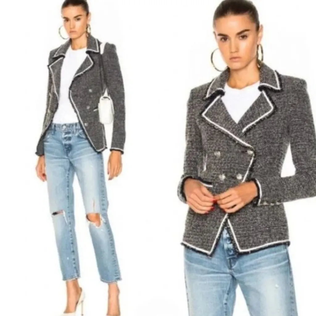 Veronica Beard Carroll Double Breasted Tweed Blazer Jacket Blue Sz 6 - Image 3