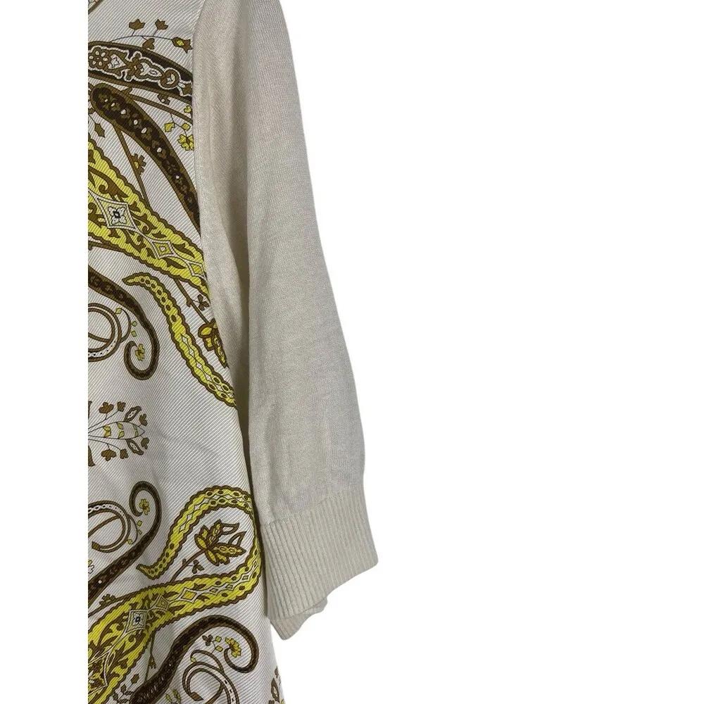Talbots 2x Pale Yellow Beige Pattern Silk Blend Short Sleeve Soft Cardigan - Image 5