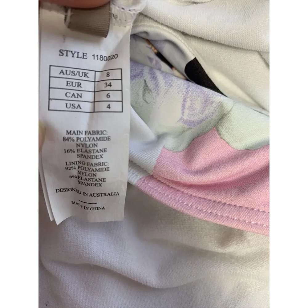 Sunseeker Swimsuit Size 4 One Piece Floral Low Cut V-Neck Sexy White Pink Blue - Image 9