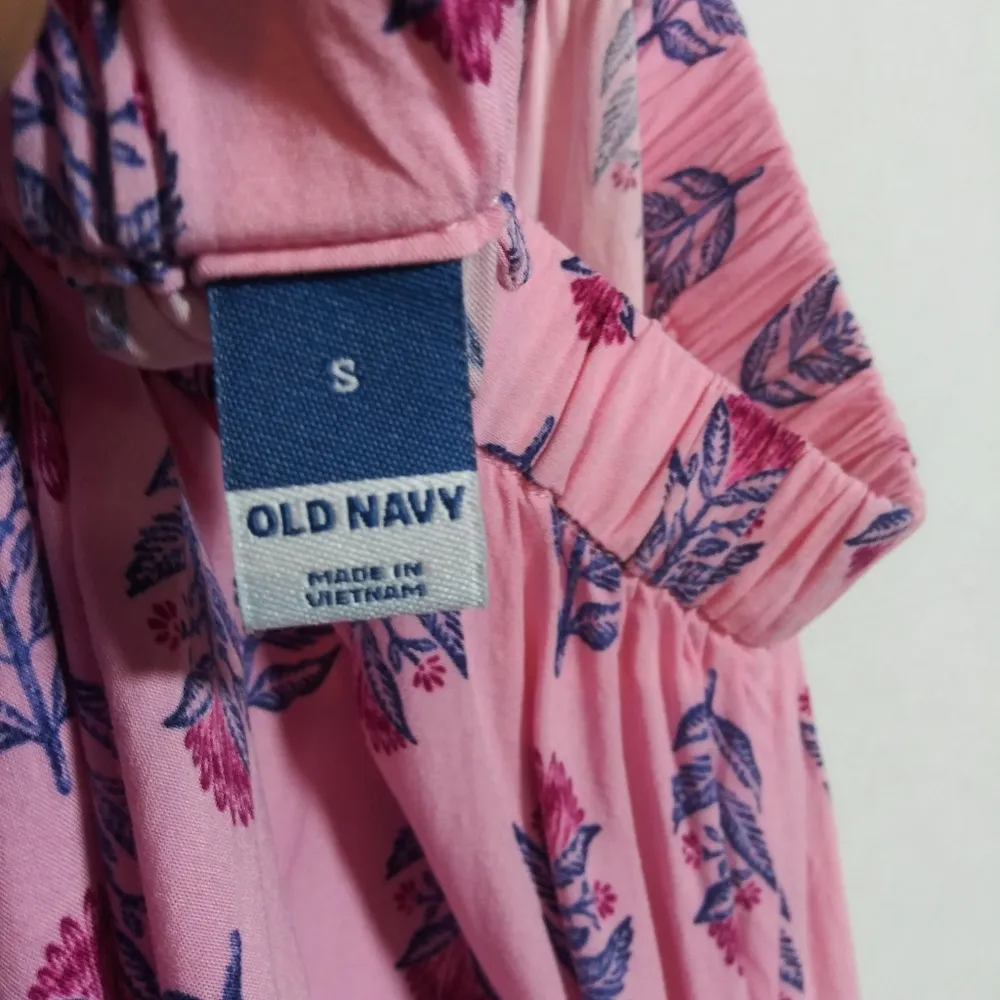 Old Navy Sleeveless Tie-Back Cutout Maxi Swing Pink Posie Dress Boho Size S - Image 8