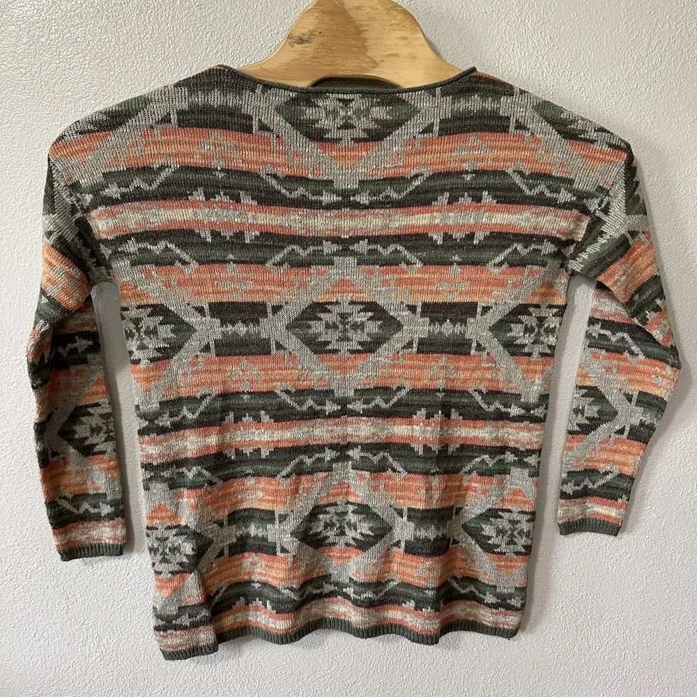 Denim & Supply Ralph Lauren Sweater Women Medium Green Orange Aztec Southwestern - Image 3