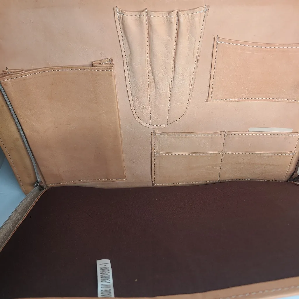 Force Ten Classic Tooled Floral Boho Leather Briefcase‎ Tan - Image 9