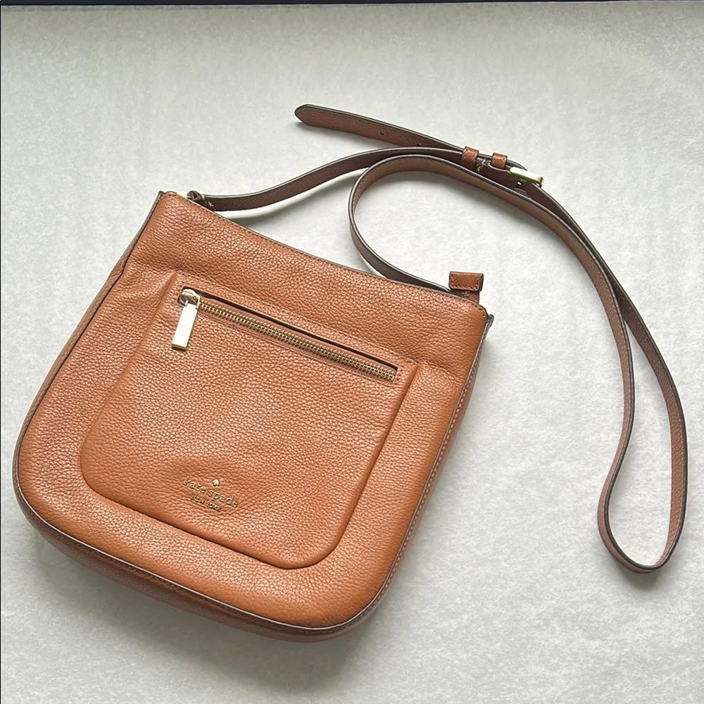 Kate Spade Leila Pebbled Leather Top Zip Crossbody & Matching Wallet Gingerbread - Image 3