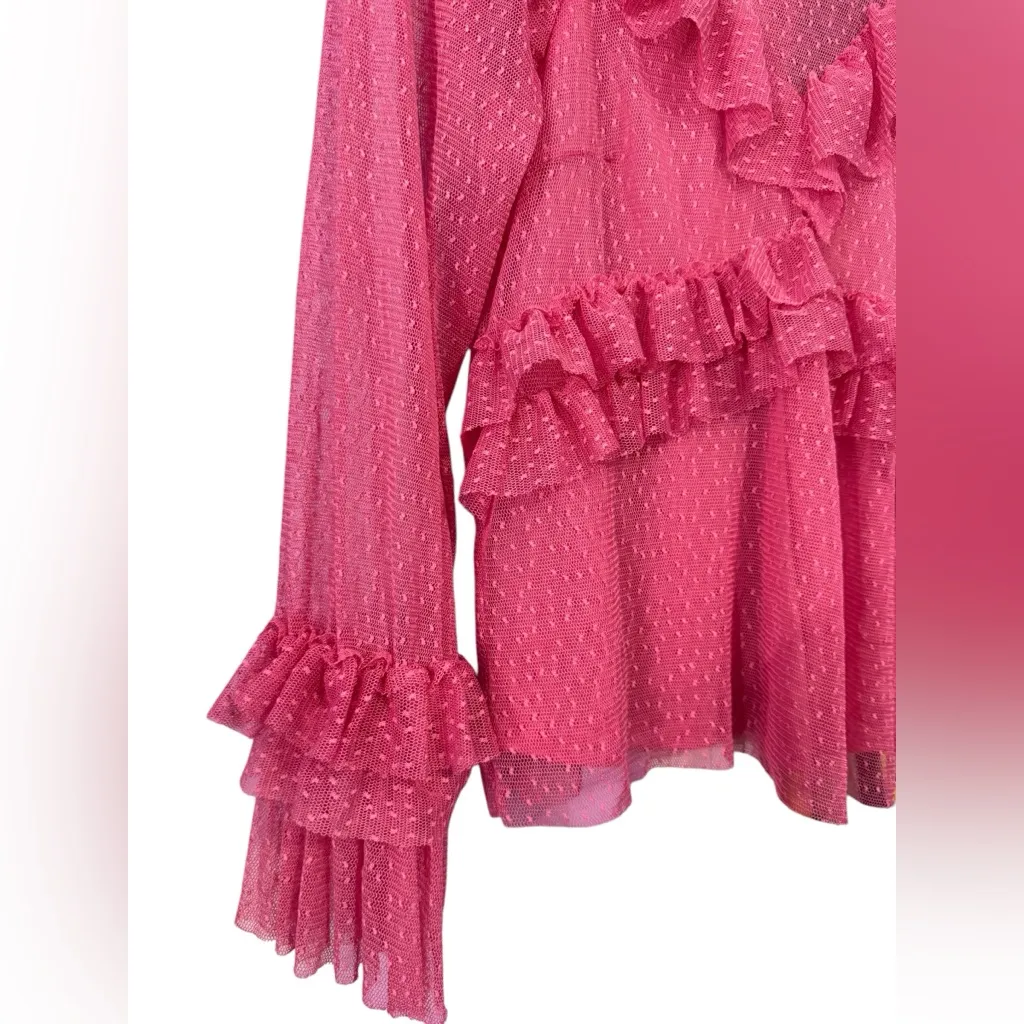 River Island Pink Lace Ruffle Longsleeve‎ Top Size 10 Gender Reveal Polka Dot - Image 4