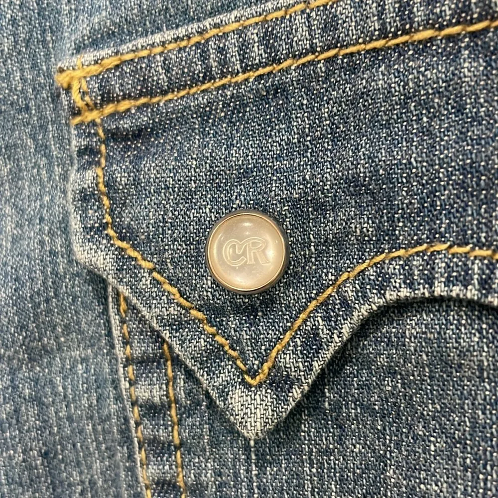 Vintage Y2K Country Royalty Studded Embroidered Bling Rhinestone Denim Top Sz S - Image 2