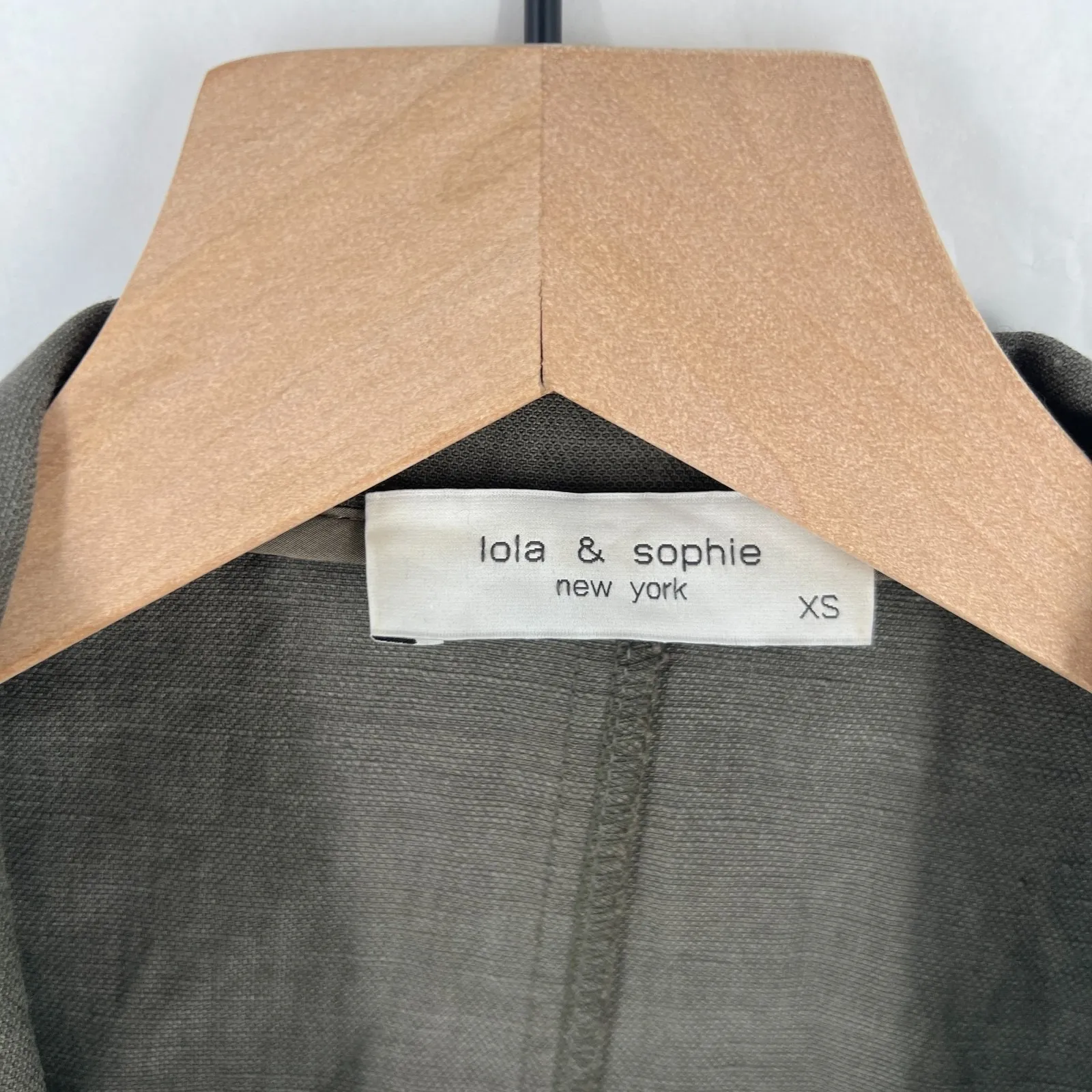 Lola & Sophie Blazer Jacket Womens XS Olive Gray Tie Sleeve Single Breasted Green - Image 4
