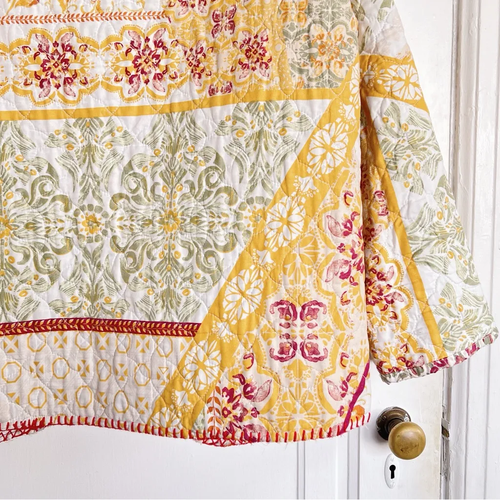 Sacred Imagination • Quilt Jacket vintage open front floral patchwork embroidery Orange Size XL - Image 8