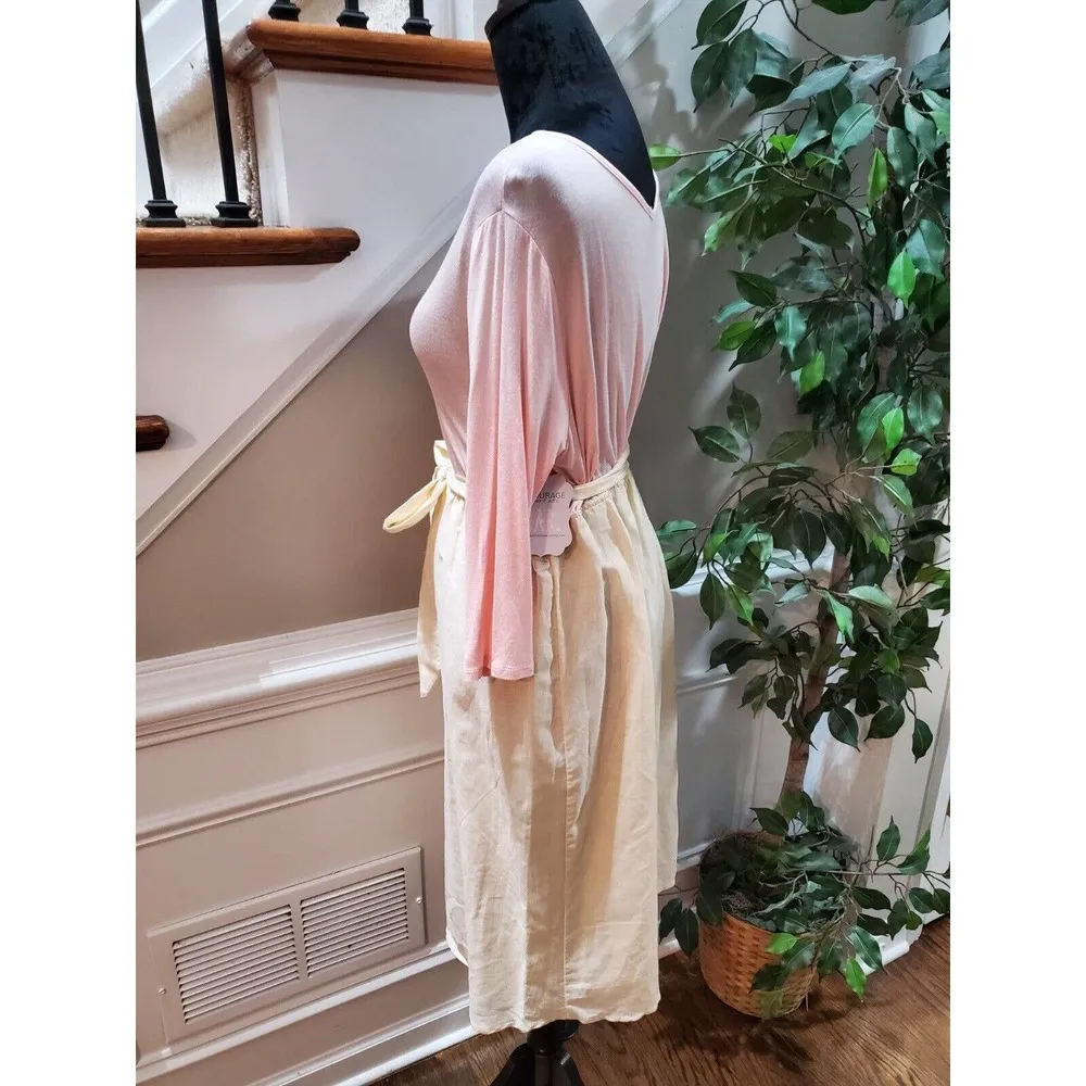 Tinley Women Pink & Cream Rayon Round Neck Long Sleeve Knee Length Dress Medium - Image 6