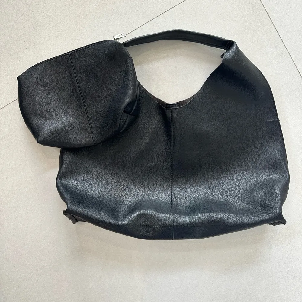 Tote Slouchy Bag and Pouch PU Leather Tote Bag Large Black - Image 4