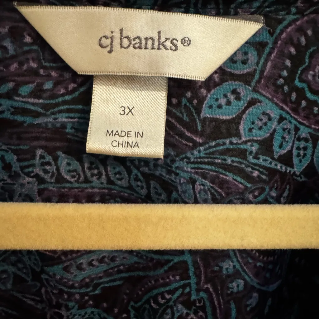 CJ Banks Christopher & Banks Semi Sheer Purple Blue Paisley Blouse Plus Size 3X - Image 6