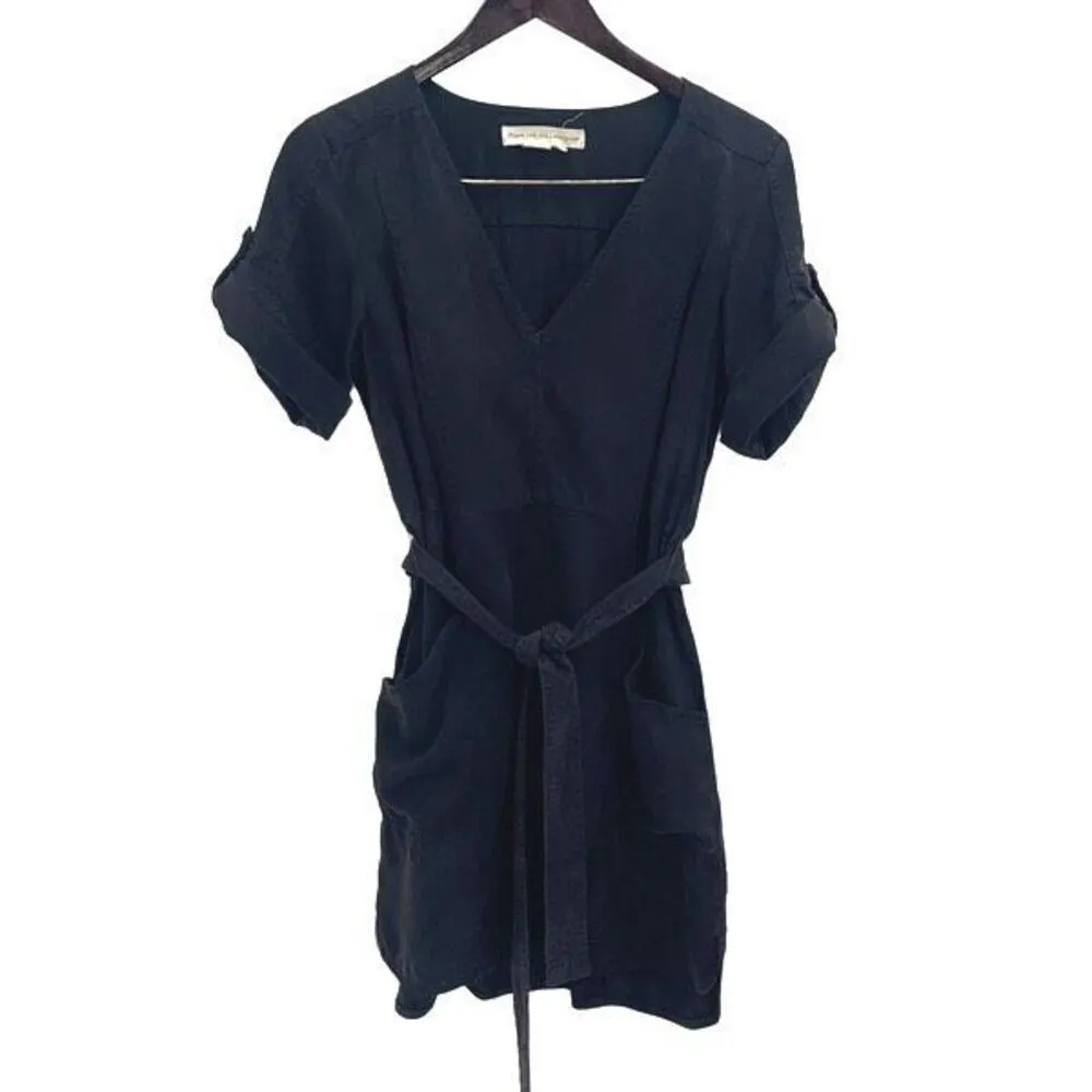 Anthropologie Pilcro And The Letterpress‎ Womens V-Neck Belted Dress Black Small - Image 4