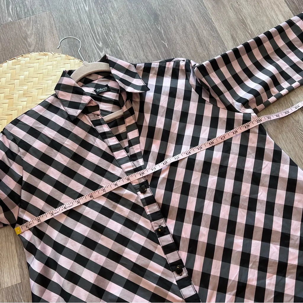 Beluva San Francisco pink & black plaid lagenlook shirt art to‎ wear made in USA Size M - Image 5