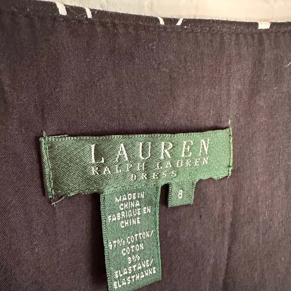 Ralph Lauren Black White Geo Floral Chino Fit Flare Tank Dress Stretchy Flowers - Image 2