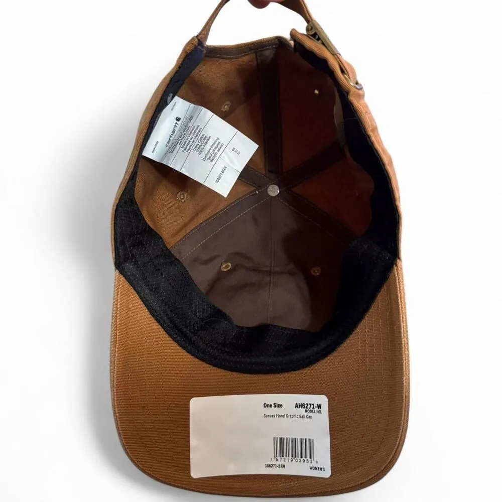 Carhartt Women's Tan adjustable baseball cap with gray embroidered floral logo - Image 5