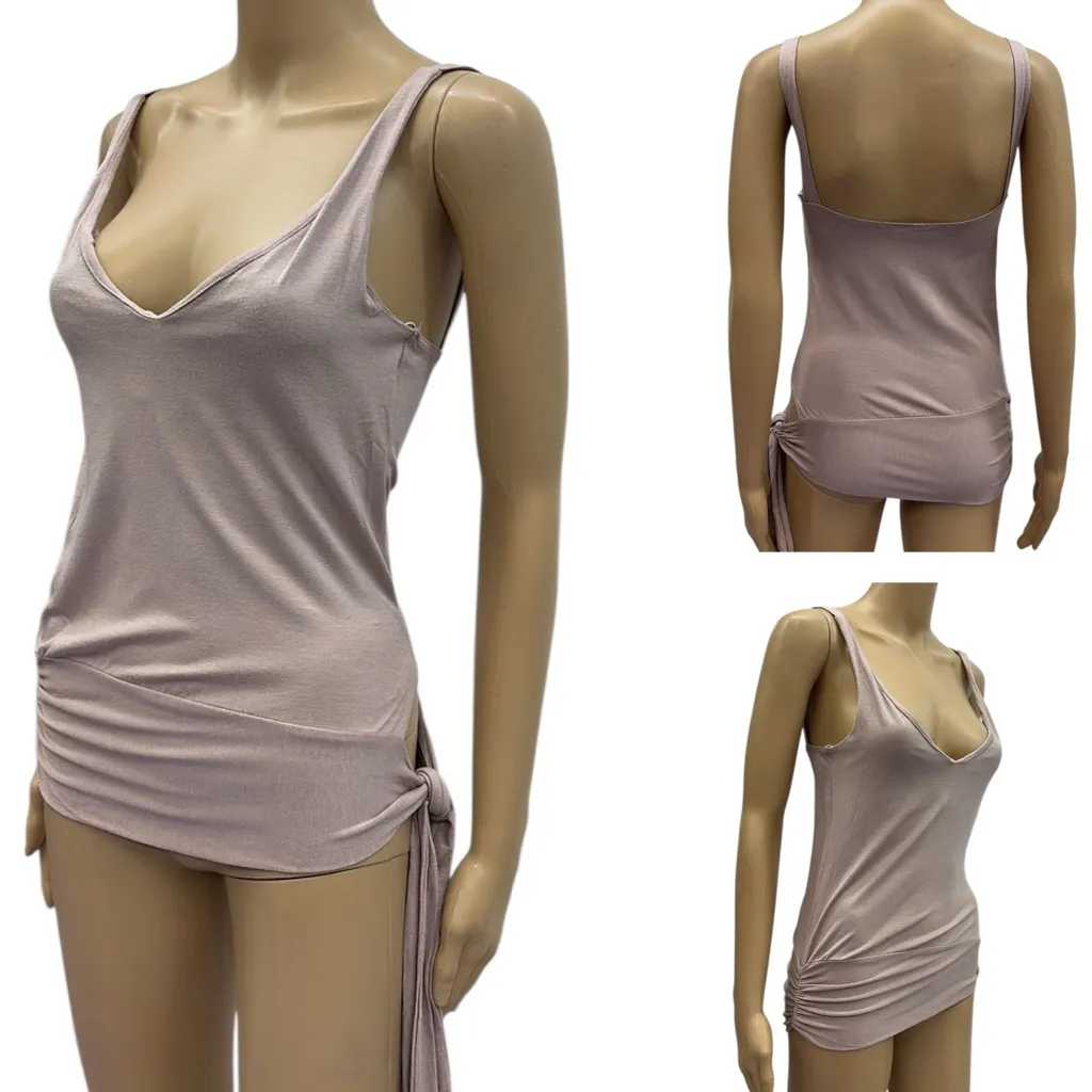 Ya Design of Nature Muted Rose V Neck Ruched and Tie Sides Tank Top Womens Small Pink - Image 2