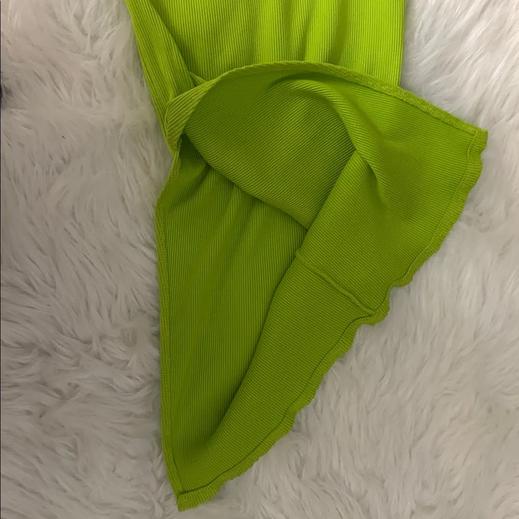 Lulu's Lime Green ribbed  high waisted Skirt - Image 3
