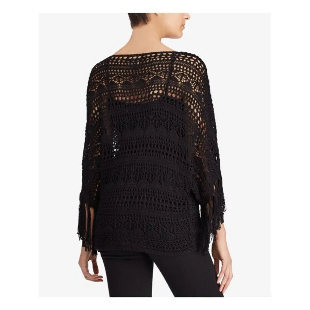 Ralph Lauren womens loose knit Black Crochet fringe Sweater size Large / XL - Image 2