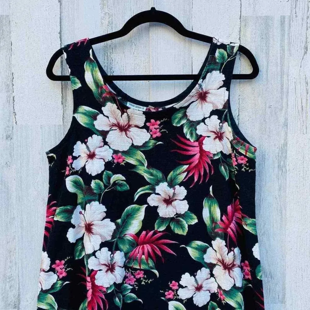 Sharkie Clothing Co. Hawaiian Dress Womens Large Black 100%‎ Cotton Vintage Green - Image 4