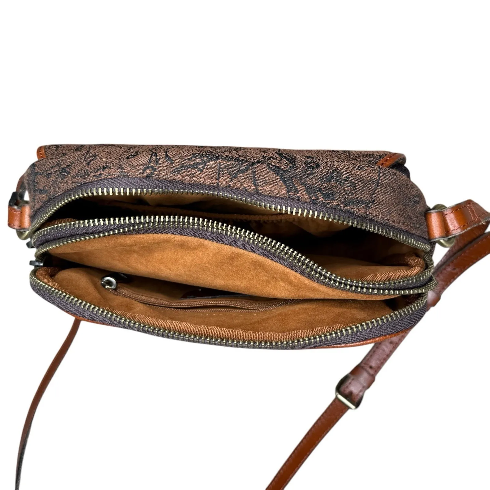 Patricia Nash Crossbody Bag Belleau Jacquard Map Italy Tapestry‎ Leather Suede - Image 9