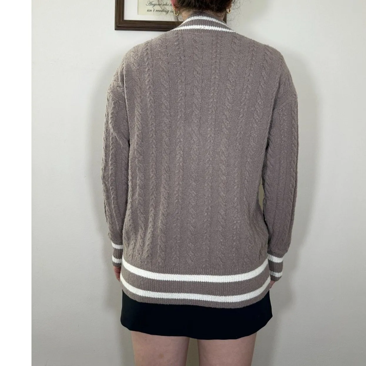 PINK Brown Oversized Button Up V Neck Cardigain Size XS - Image 3