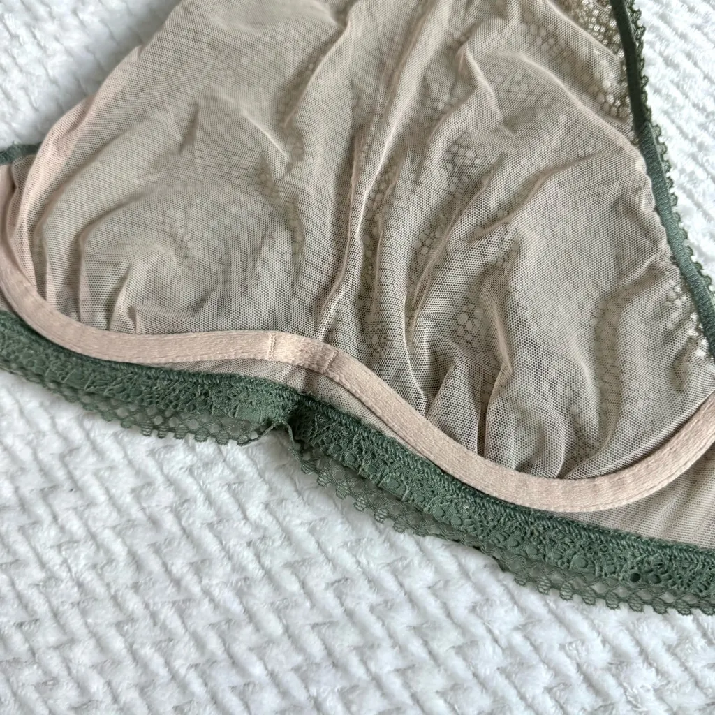 Victorias Secret Halter Bralette Bra Shortie Set S Green Floral Fairy Cottage - Image 8