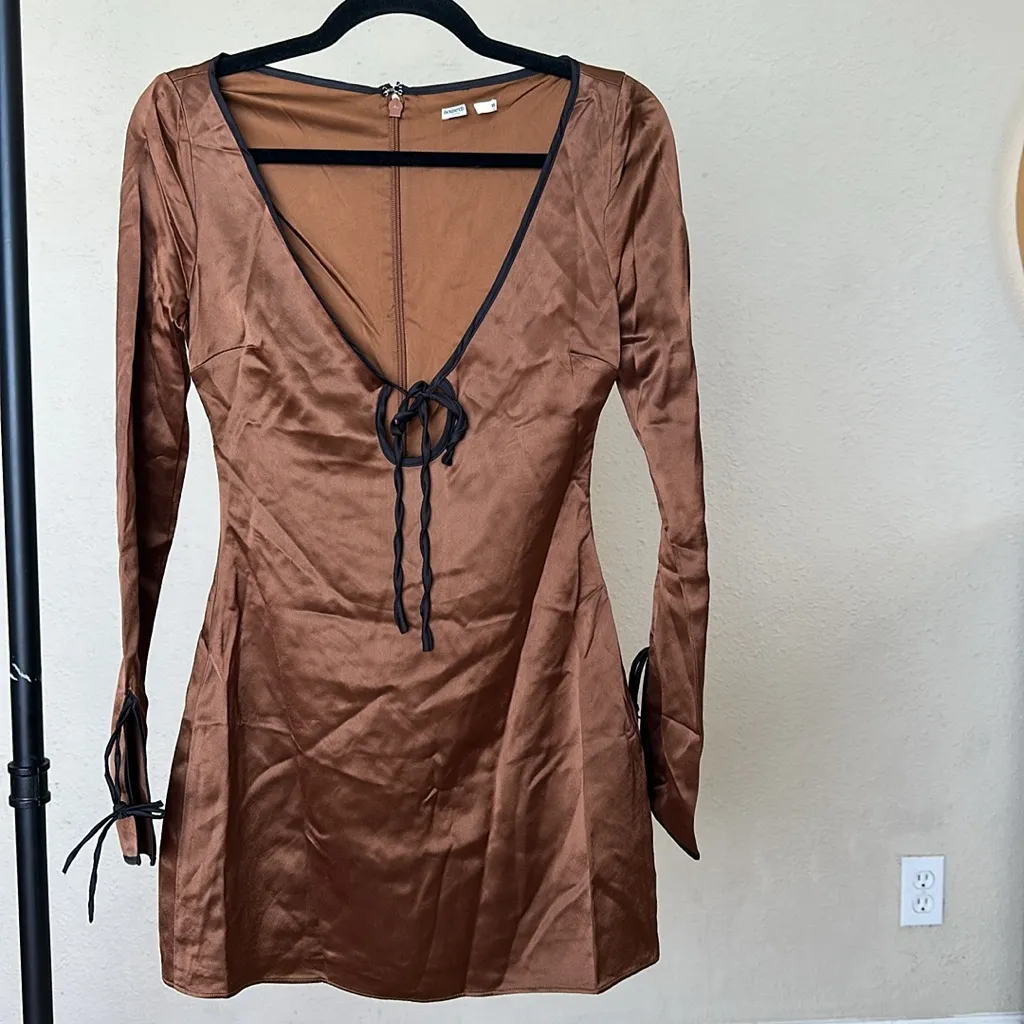HOUSE OF CB Sakina Long Sleeve Satin Minidress Espresso‎ Coffee Brown NWOT sz M - Image 8