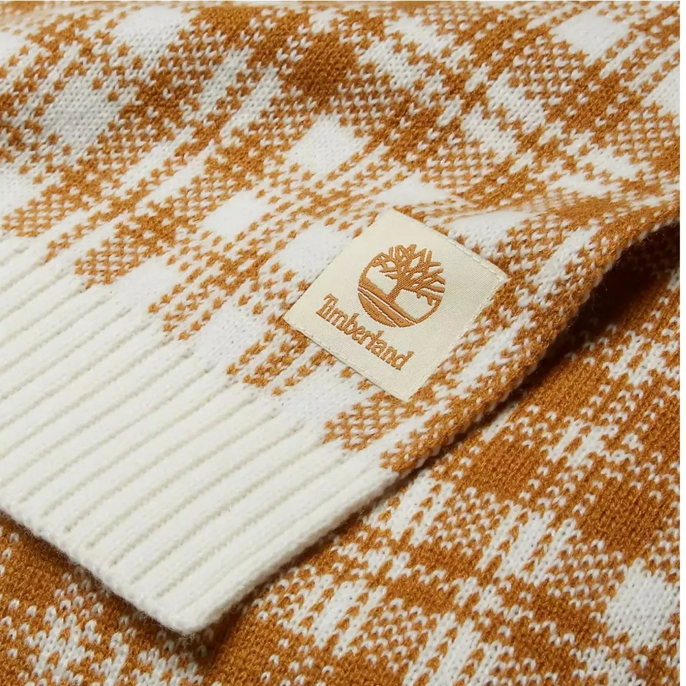 NWT  Scarf Winter Tan Camel & Cream / White Buffalo Plaid OS Knit - Image 2