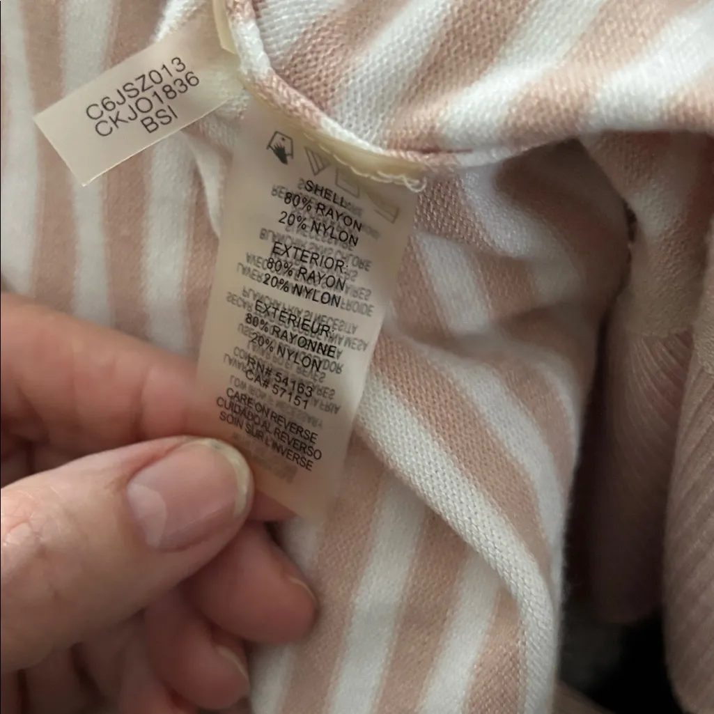 Calvin Klein Dusty Pink White Stripe Twinset Sz M Cardigan Shell Soft Rayon - Image 10