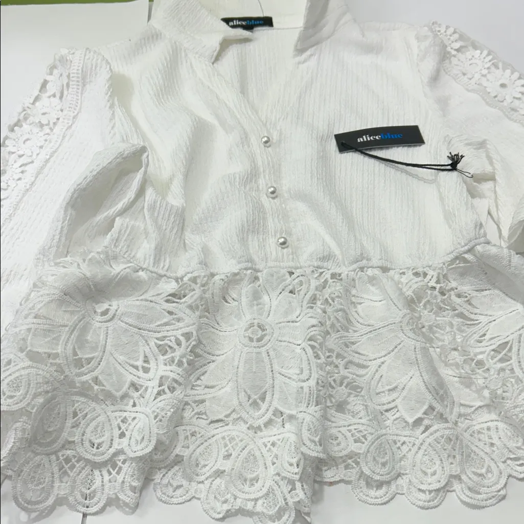 Alice Blue White Lace Peplum Blouse - Image 12