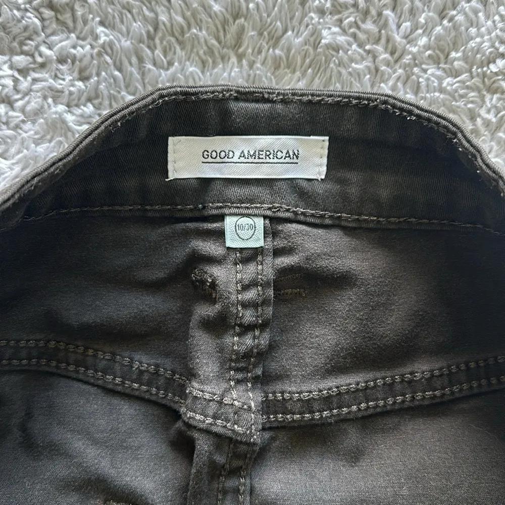 Good American Size 10/30 A-Line Button Front Mini Skirt Dark Olive Green Denim - Image 6