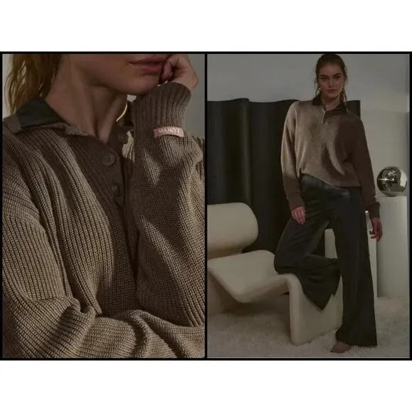 💕LUNYA💕 Cozy Cotton Silk Polo Pullover Sweater ~ Botanical Brown Heather M NWT Size M - Image 2