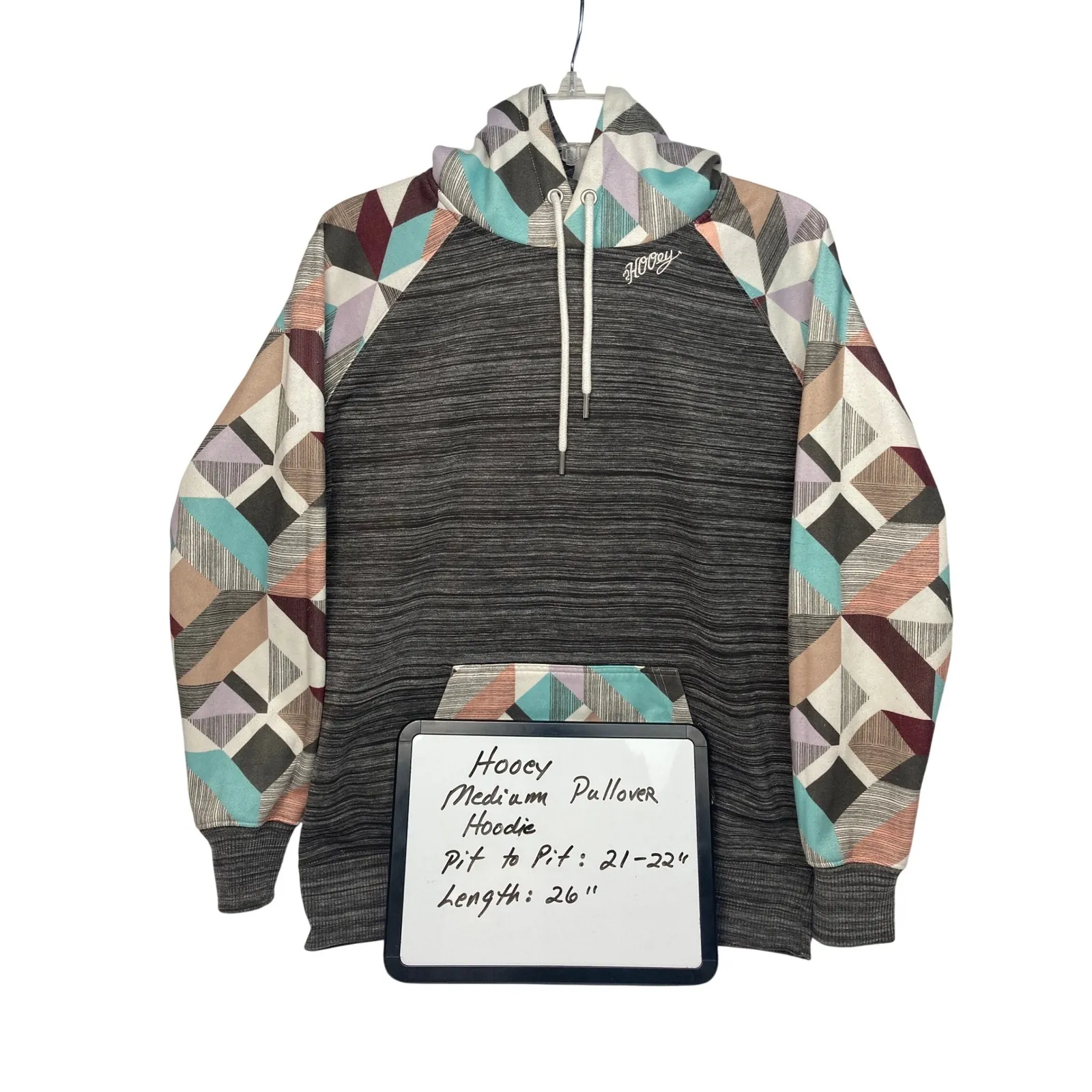 Hooey Medium‎ Pullover Hoodie Gray Geometric Print Long Sleeve - Image 4