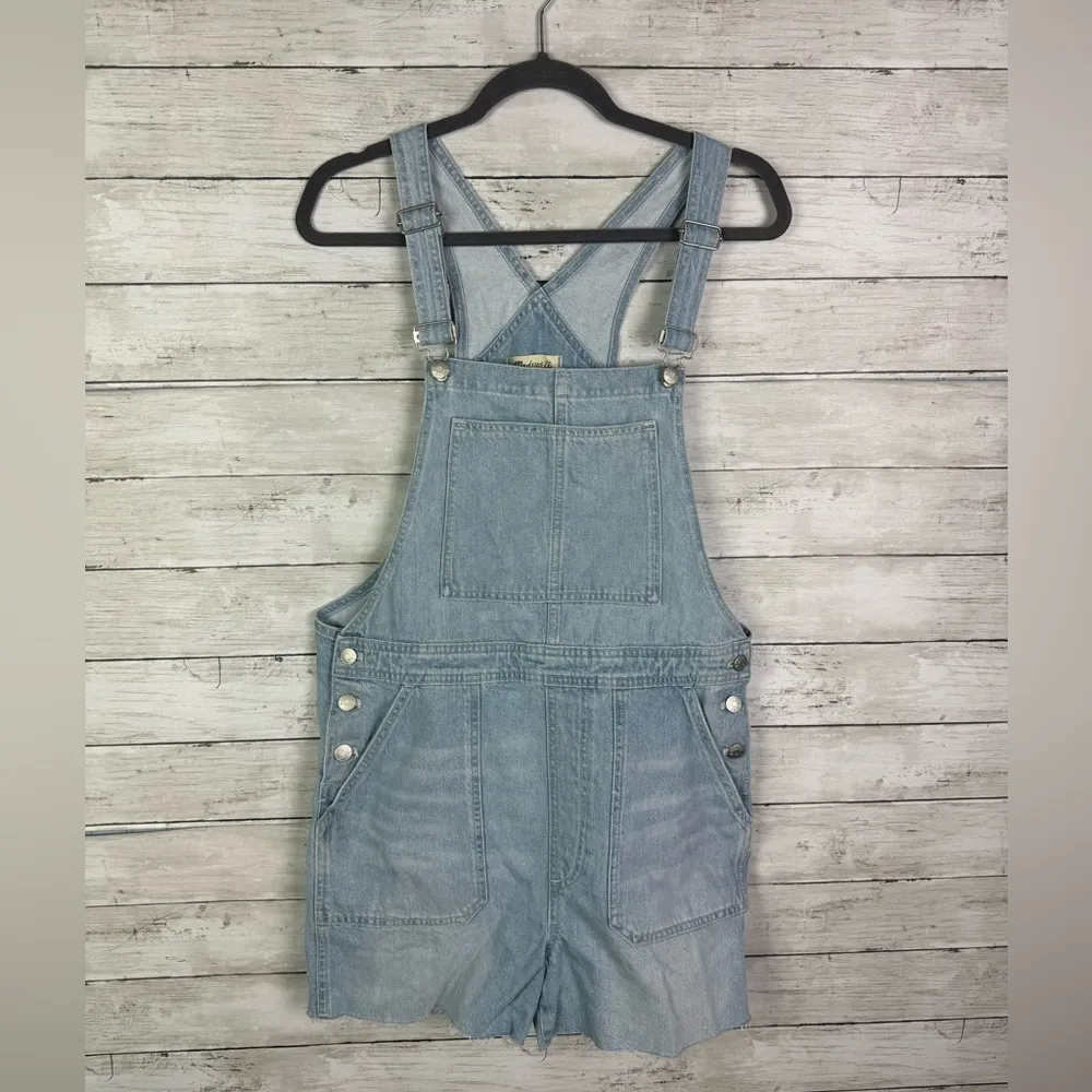 Madewell Raw Hem Oversize Denim Carpenter Shortalls Lakebrook Wash Size Large - Image 4