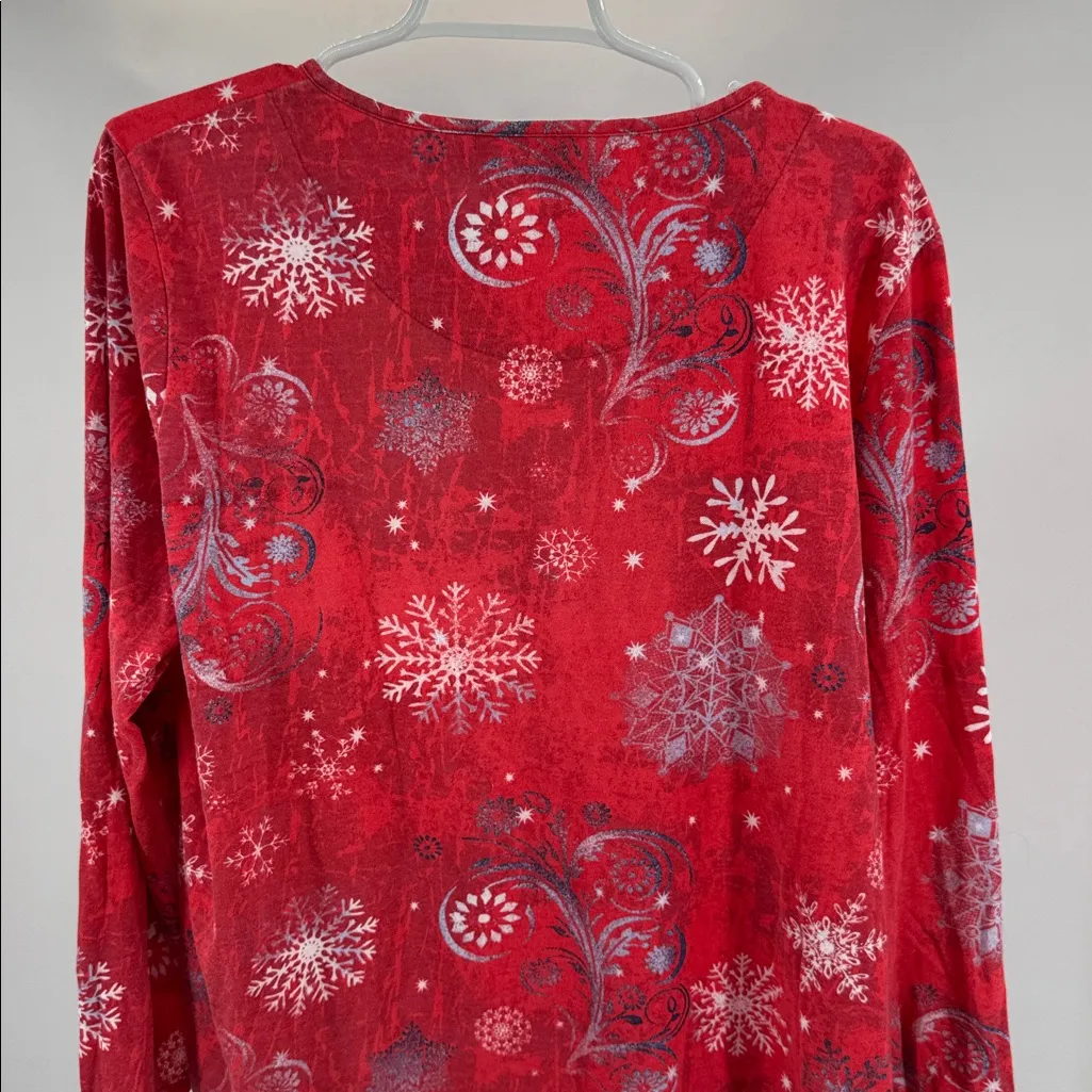 Holiday Editions Red Snowflake Long Sleeve Tee XXL snowmen embellished winter - Image 3