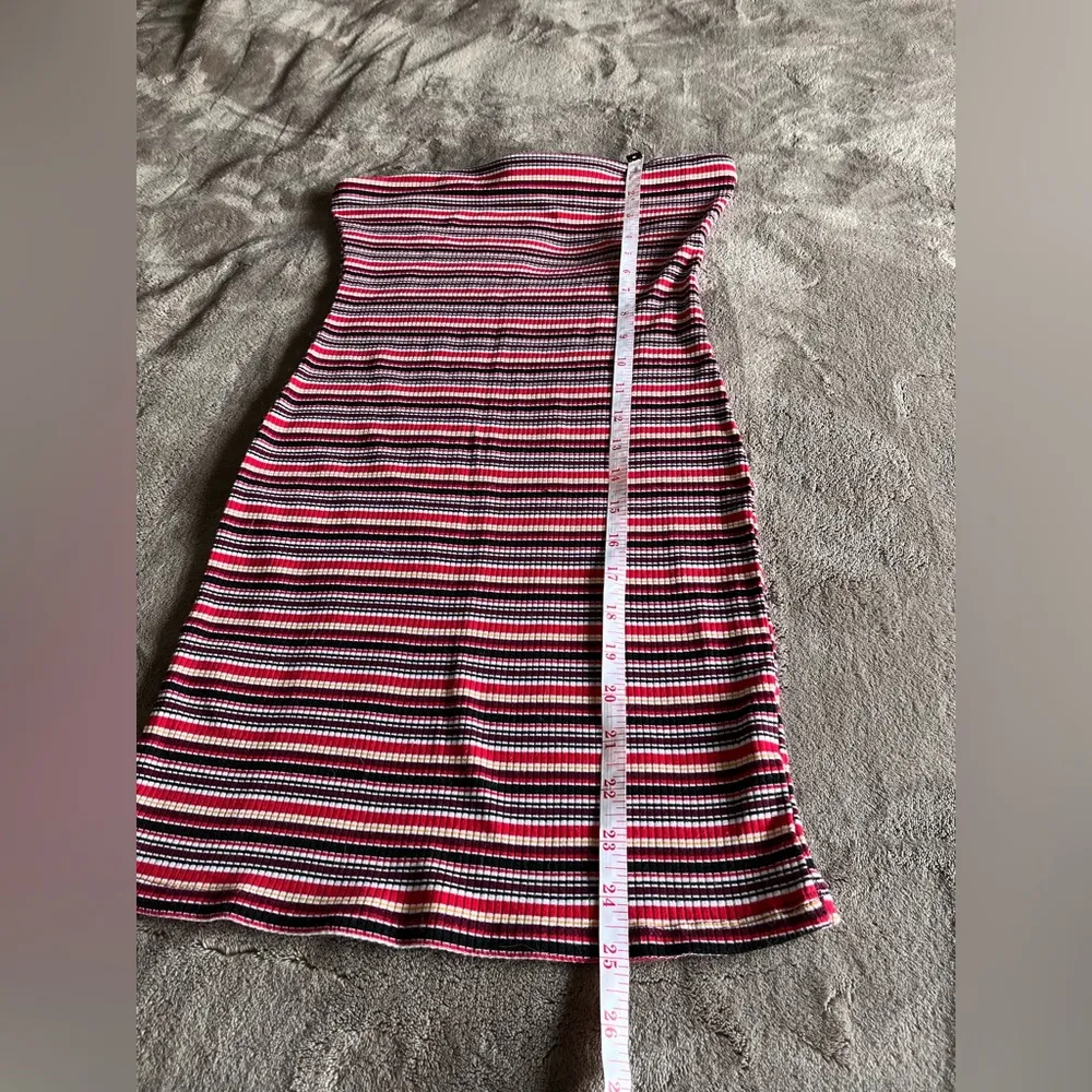 AMBIANCE Y2K Strapless Tube Top Ribbed Striped Bodycon Mini Dress Sz S EUC Red - Image 7