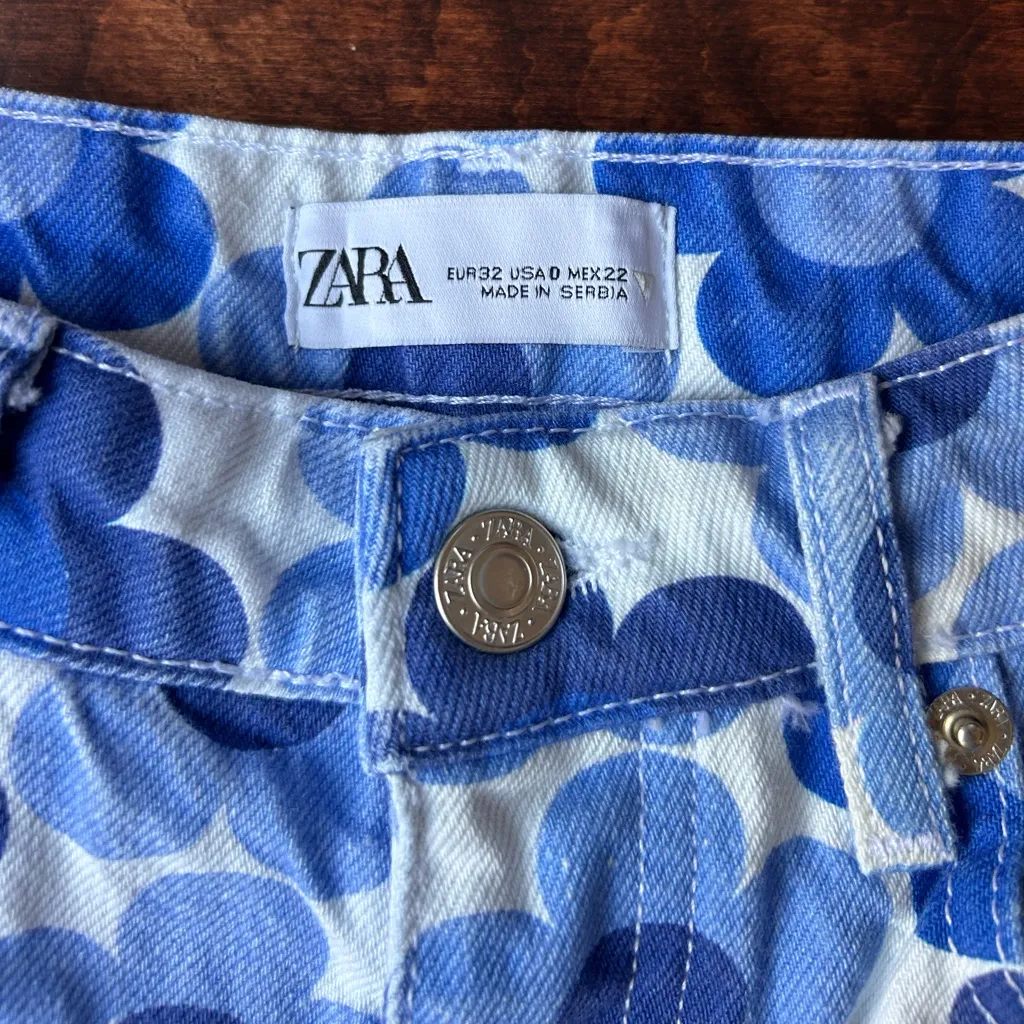 ZARA Floral Print Straight Leg Full Length Jeans - Image 3