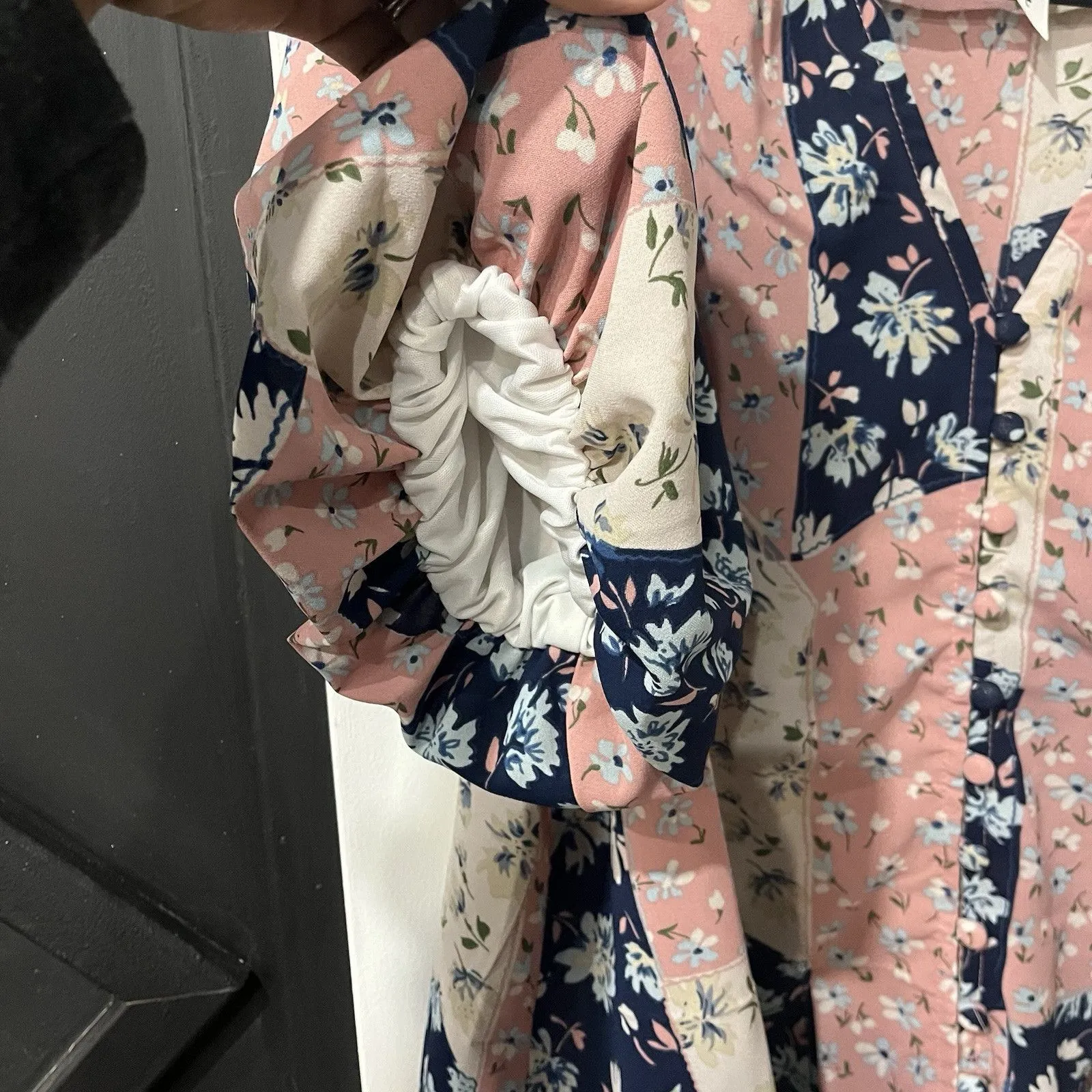 Puff Sleeve Button Up Floral Patchwork Blouse Cottage Size Medium - Image 4