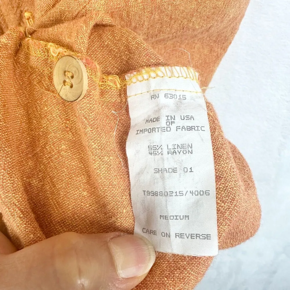 Ivy Linen Blend Midi Shirt Dress Size Medium Orange Lagenlook Coastal Vacation - Image 8
