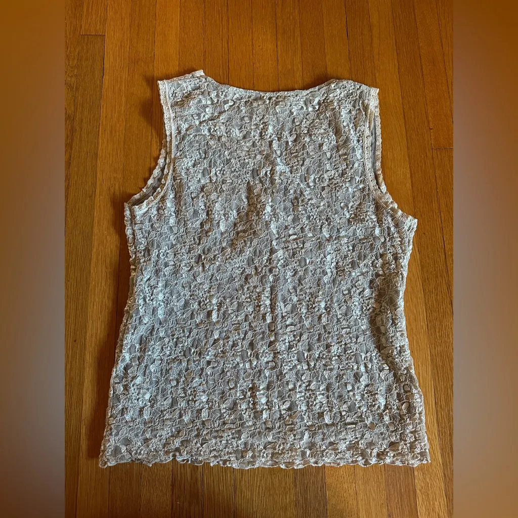Vintage Y2K Merona Champagne & Grey Sleeveless Lace Stretch Babydoll, Size M - Image 7