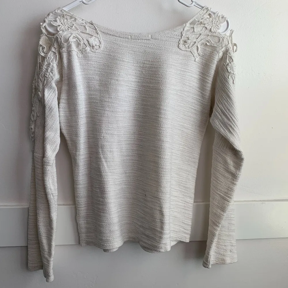 Maurices Cream & Thick Lace Shoulder Long Sleeve Shirt - Image 2