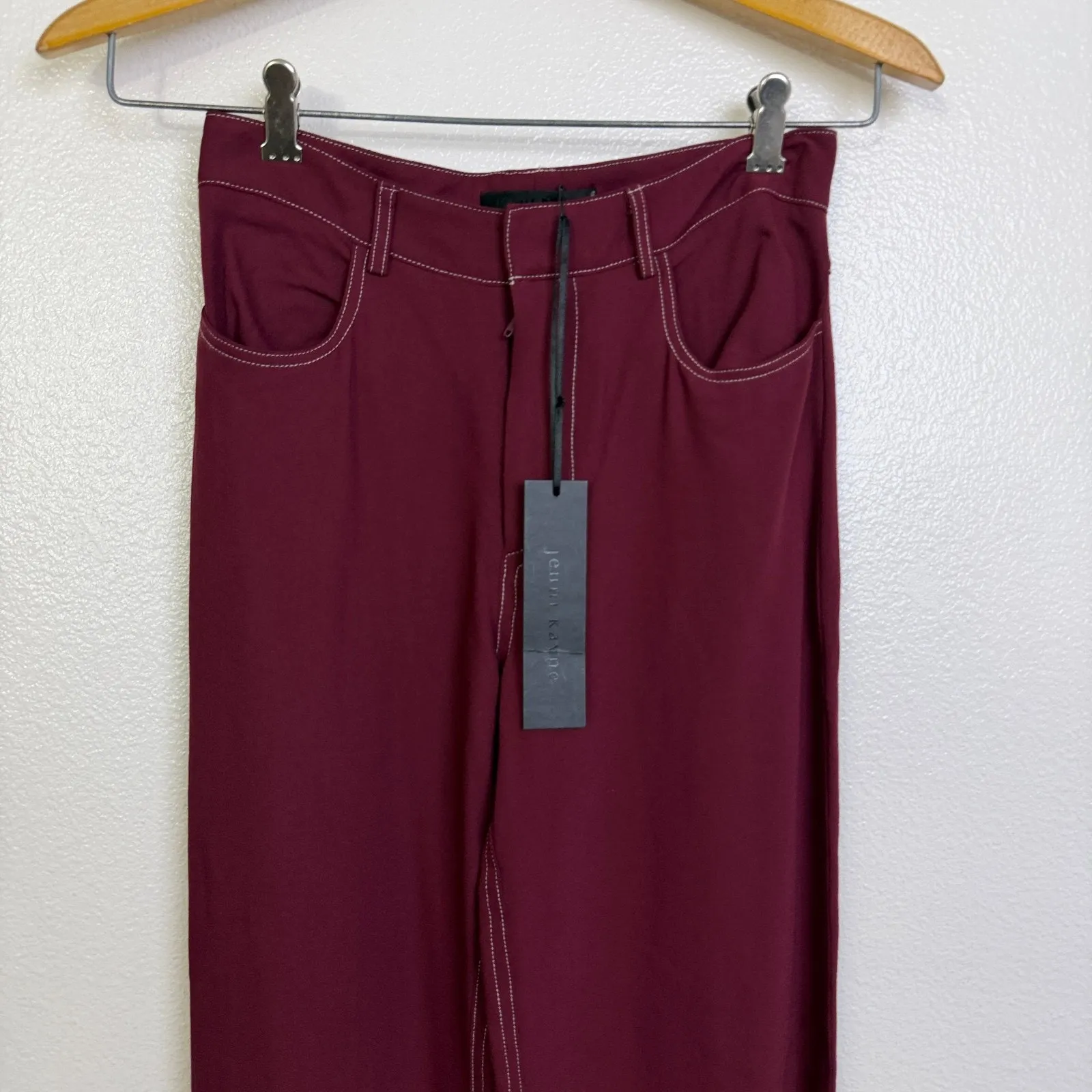 Jenni Kayne Crepe Stitch Birkin Pant Womens Size 2 Wine Wide Leg Lightweight NWT - Image 5